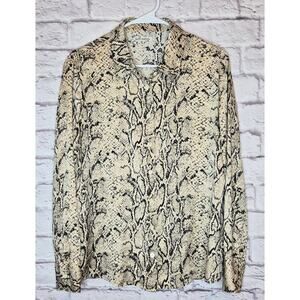Reformation 100% silk snake print button up blouse shirt long sleeve medium.